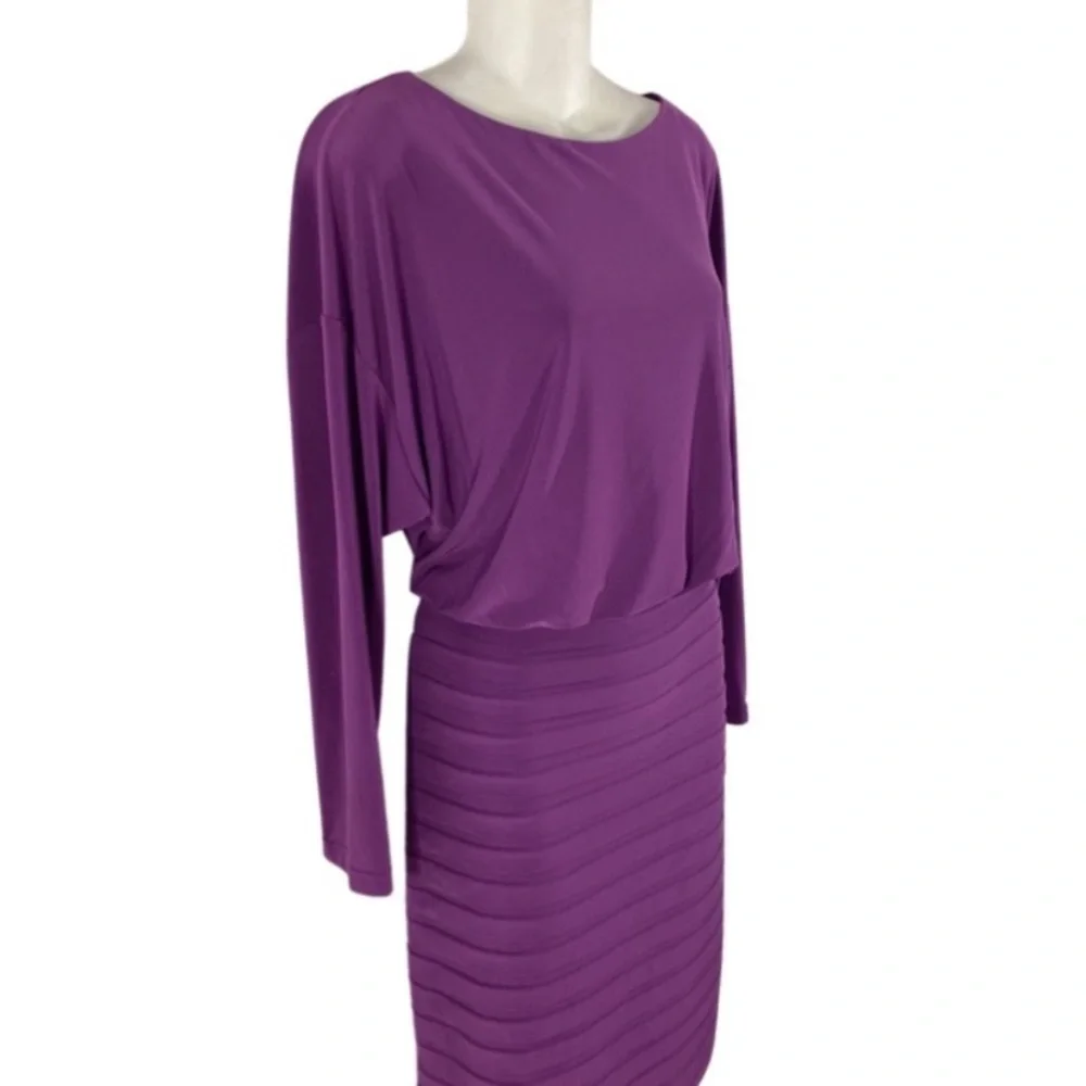 Adrianna Papell purple banded blouson jersey dress 6 TT30